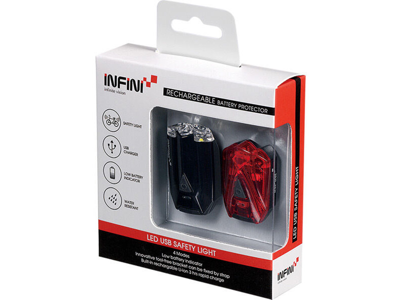 Infini Lava twin pack micro USB front and rear lights black click to zoom image