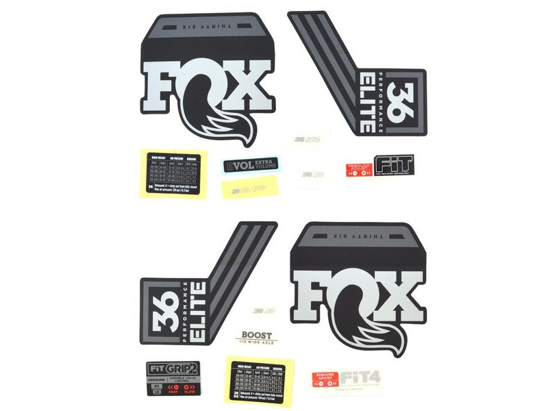 Fox Fork 36 P-SE Decal Kit 2019 Gray Logo / Matte Black click to zoom image