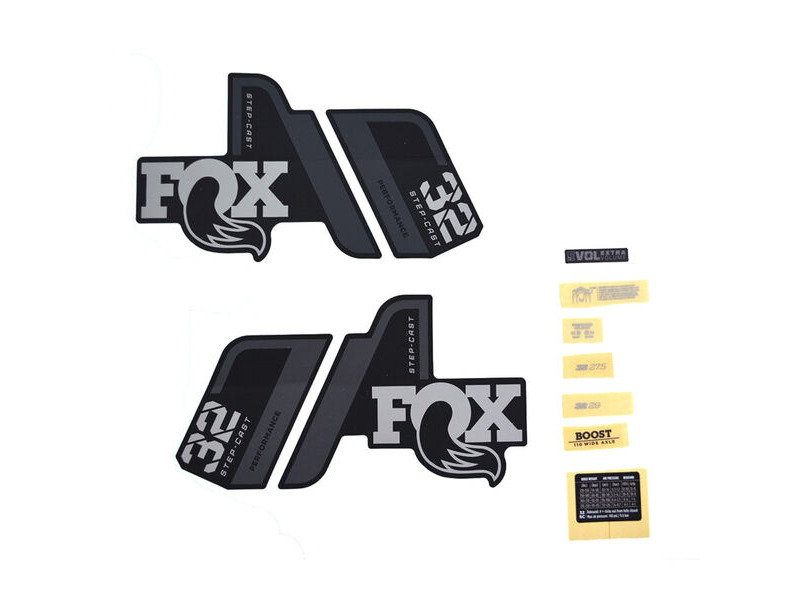 Fox Fork 32 Decal Kit: SC P-S Grey Logo Matte Black 2021 click to zoom image