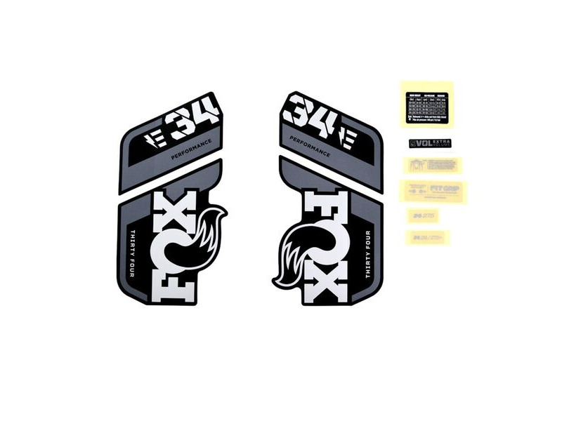 Fox Fork 34 Decal Kit: E-Bike + P-S Grey Logo Matte Black 2021 click to zoom image