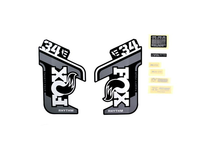 Fox Fork 34 Decal Kit: E-Bike + Rhythm Grey Logo Matte Black 2021 click to zoom image