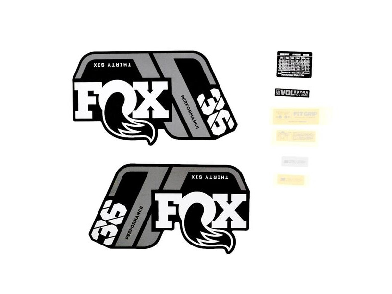 Fox Fork 36 Decal Kit: P-S Grey Logo Matte Black 2021 click to zoom image