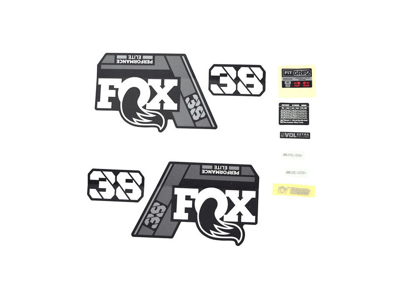 Fox Fork 38 Decal Kit: F-SE Grey Logo Matte Black 2021 click to zoom image