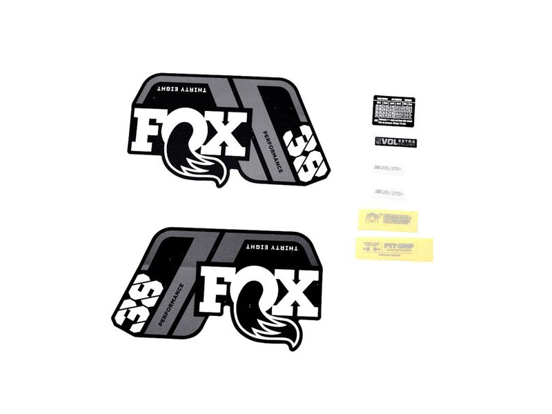 Fox Fork 38 Decal Kit: P-S Grey Logo Matte Black 2021 click to zoom image